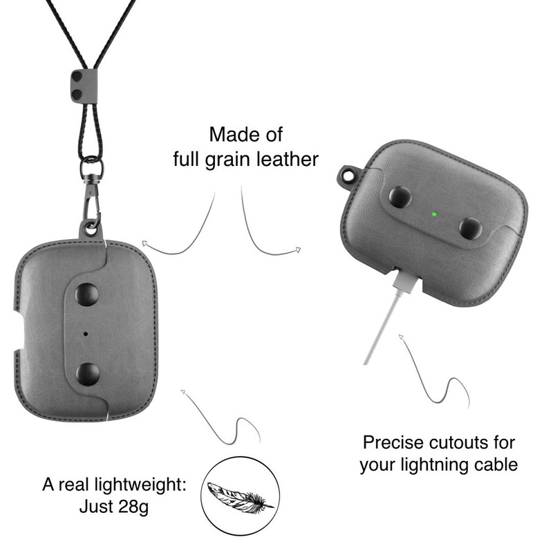 Woodcessories - AirPods Pro Leather Case with Necklace, AirCase (Grey)