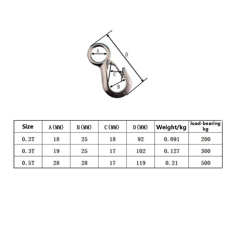 304 Stainless Steel Lifting Hook Heavy Duty Lifting Safety Hook
