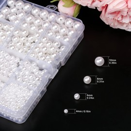 Zhenle 1320 Glass Beads, White Faux Pearl, Round Beads, White Imitation Beads for Jewellery Making, Necklace, Bracelets, Jewellery Crafts (Diameter 4, 6, 8, 10 mm)