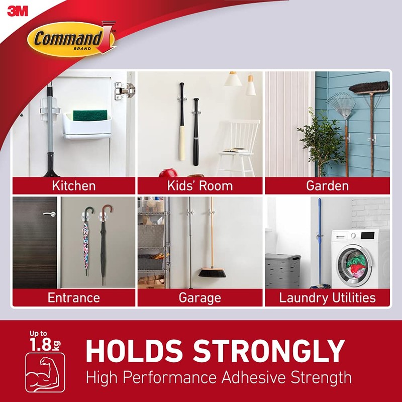 Command Broom and Mop Grippers Wall Hook, Damage Free Hanging