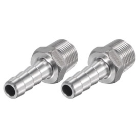 sourcing map Hose Nozzle Hose Connector 10 mm AD x 3/8PT Male Thread 304 Stainless Steel Pipe Connector Hose Adapter Water Connection Extension Pack of 2
