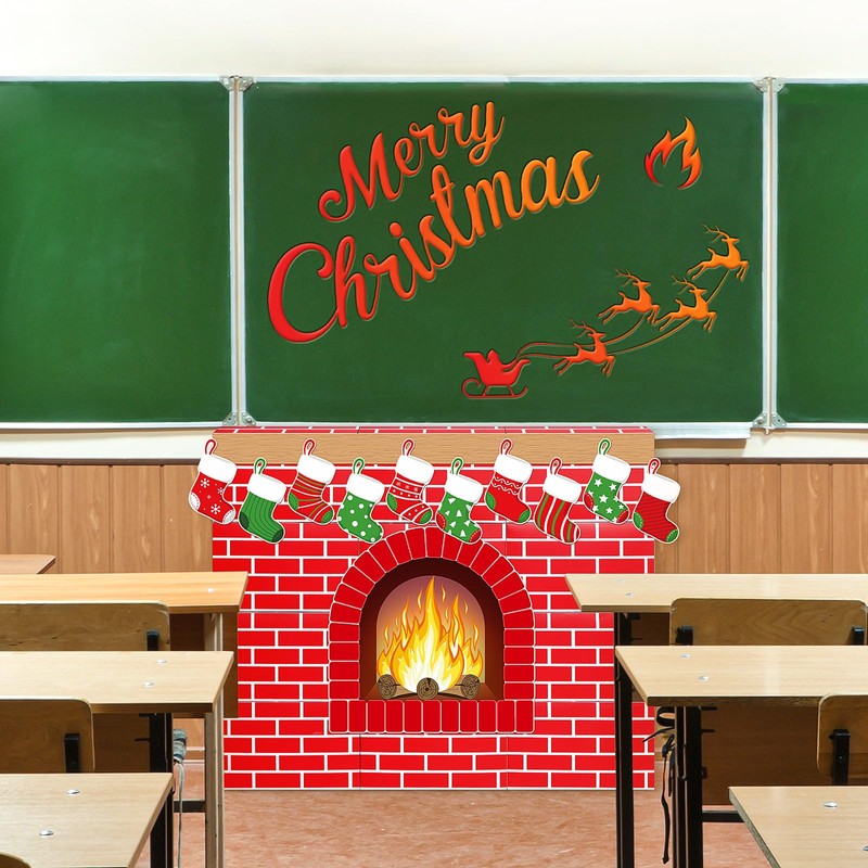 Fullhawl 47 Pcs 3D Christmas Cardboard Fireplace 39 X35 Inch