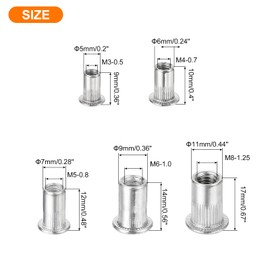 sourcing map 150Pcs Rivet Nut, M3-0.5, M4-0.7, M5-0.8, M6-1.0, M8-1.25 Aluminum Alloy Insert Nuts Knurled Body