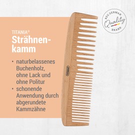 Titania Natural Beech Wood Comb - Anti-Static - 7" Long