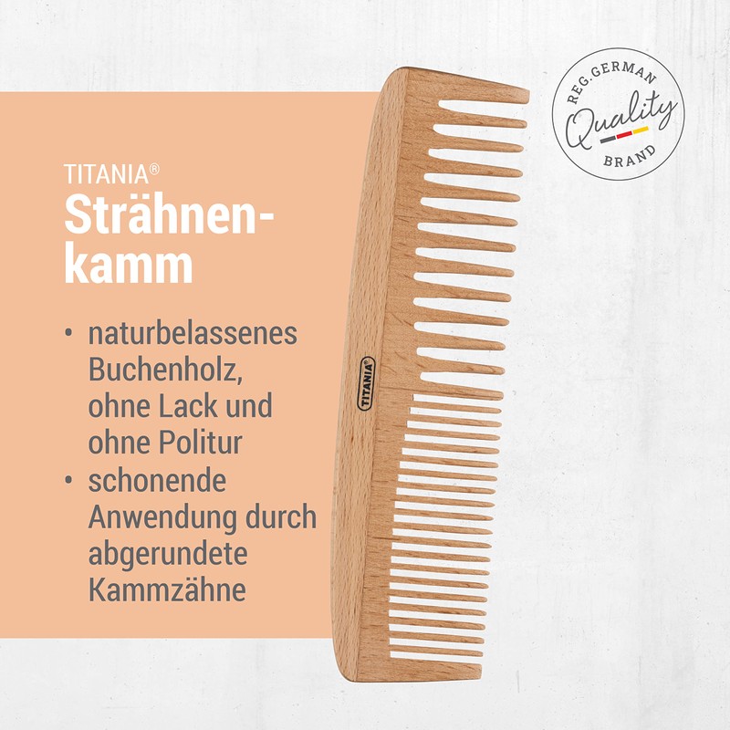 Titania Natural Beech Wood Comb - Anti-Static - 7" Long