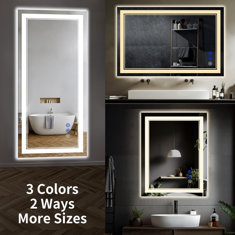 InfiniGlass 30"x24" LED Bathroom Mirror with Anti-Fog, Stepless Dimmable Lights,
