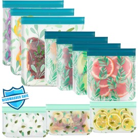 Hbaxbm - Paquete de 10 bolsas reutilizables aptas para lavavajillas, silicona, a prueba de fugas, reutilizables para almacenamiento de alimentos, organización del hogar, viajes y maquillaje, sin BPA