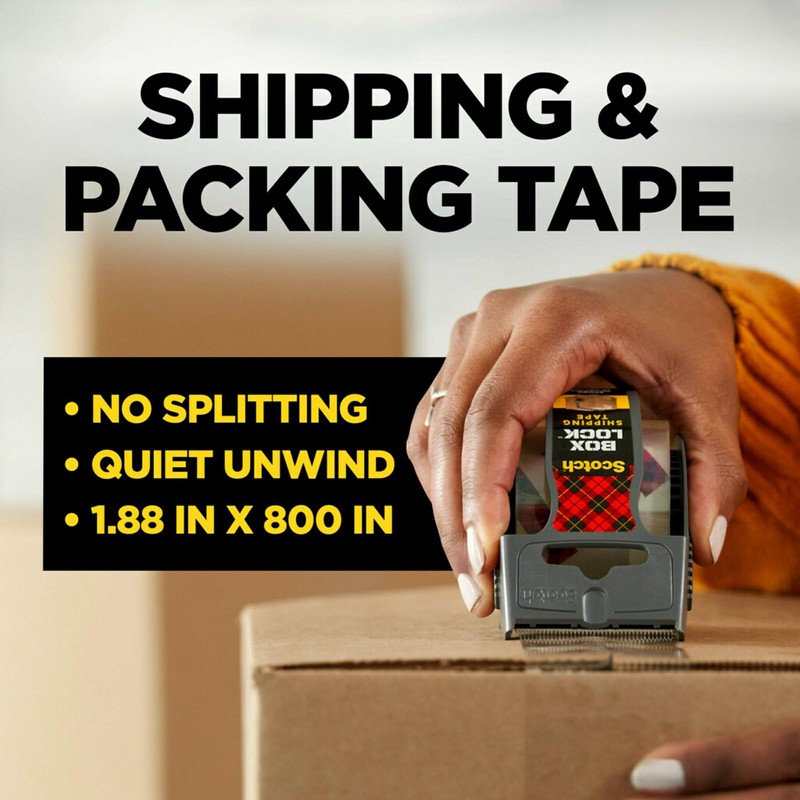 Scotch Box Lock Packaging Tape, 1 Roll with Dispenser, 1.88