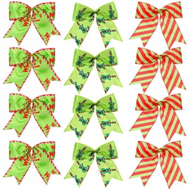 CIATBYYJ 12Pcs Red Green Christmas Bows Decoration 11 Inch Large Christmas Wreaths Bows Xmas Tree Dot Ribbons Ornaments for Tree Gift Wrapping Garland