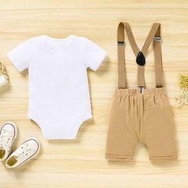 LUVCES Baby Boys My 1st Birthday Outfit Wild One Animal Gentleman Romper Top with Bow Tie + Braces Shorts Summer 2-Piece Clothing Set, A: Wild One Khaki, 9 - 12 months