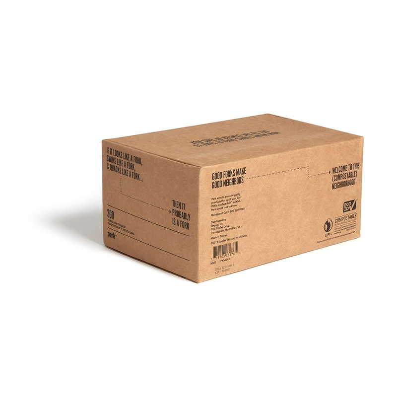 Perk PK56201 Perk Compostable Plastic Fork, Medium-Weight, White, 300/Pack (PK56201)