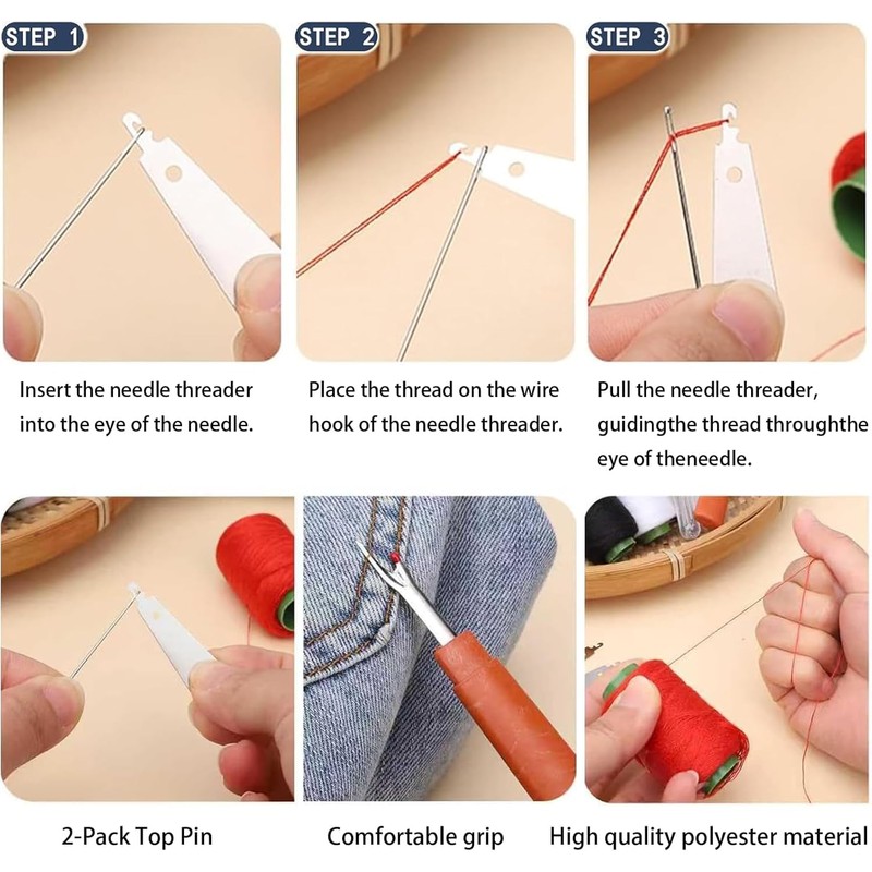 37Pcs Sewing Tool Set, Steel Sewing Needle Kit, Threader and
