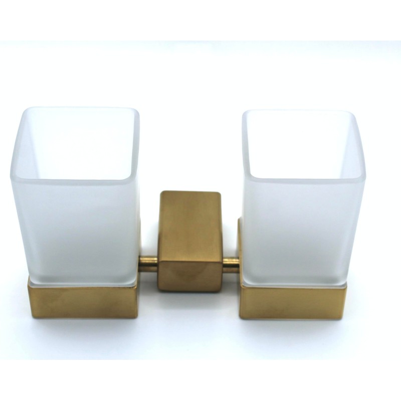 Housler® Brushed Brass (Gold) Square Bathroom accessories (Sq.BB.DOUBLE TUMBLER)