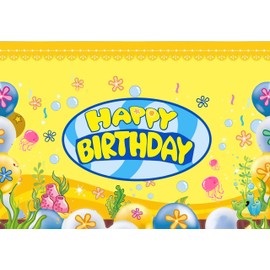 Cartoon Yellow Sponge Backdrop Happy Birthday Banner Party Supplies Photography Photo Backgrounds Sign Indoor Outdoor Yard Signs Wall Decoration Kids Decor (Yellow)