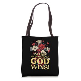 I've Read the Final Chapter God Wins Christian Floral Cross Tote Bag