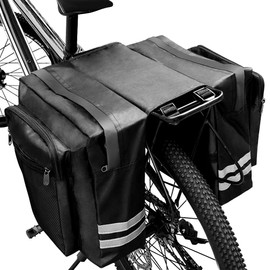 Tyuodna Bicycle Pannier Rack, Bicycle Bags Rear Pannier Rack, Waterproof, 30 L Bicycle Bags for Pannier Rack, Double, Saddle Bags for Bicycle with Fluorescent Stripes (Black)