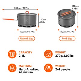 Bulin Camping Cooking Pot Heat Exchanger Outdoor Camp Pot 1.5/2.1 Liter Lightweight Backpacking Hiking Pot - Outstanding Boil Times & Save Fuel