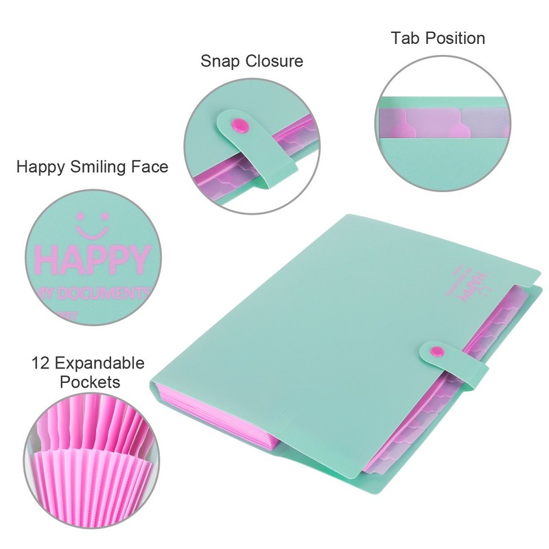 12 Pockets Expanding File Folder, HAISSKY Letter A4 Paper Pockets