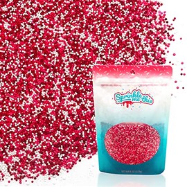 We're the Perfect Match - 4 OZ Resealable Stand Up Candy Bag - Pink, White, and Red Mini Nonpareils - Valentines Day Themed Sprinkles for Desserts and Baked Goods