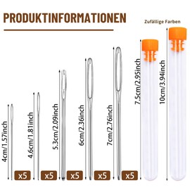 Namner Pack of 25 wool needles, blunt needle with large eye, leather needles, shock needle, yarn needles, knitting needle, large sewing needle for hand sewing, leather craft