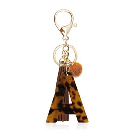 OKAICEN Leopard Alphabet Initial Letter Keychain Tassel Pendant Key Ring for Women Girls Purse Handbags('A')