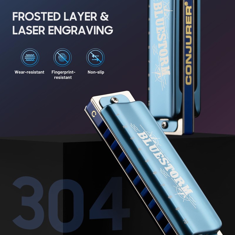 CONJURER Blues Harmonica for Adult 10 Hole Diatonic Harmonica in