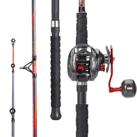 Sougayilang Baitcaster Rod Reel Combo, Carbon&Glass Composite 7'0" Fishing Pole with 400 Size Casting Reel, Aluminum Reel Seat for Musky Fishing-Right Handed
