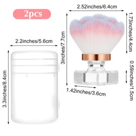Ptwola 2 Pcs Nail Dust Brush Nail Art Dust Powder Remover Brush Soft Kabuki Cleaner Brush Nail Supplies for Acrylic Application and Makeup (Pink Rose Design)