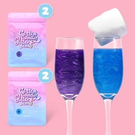 Cotton Candy Glitter Drink Bombs, 4 pc Purple Grape Flavor & Blue Blueberry Flavor, Edible Glitter for Drinks Cocktails Sparkling Beverages, Birthday Party Decoration Supplies