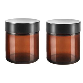 Ericotry 2PCS 120ML 4-Ounce Round Amber Glass Jars Large Capacity Empty Refillable Cream Jars Cosmetic Containers with Black Lids And Inner Liners for Lotions Body Scrubs & Balms