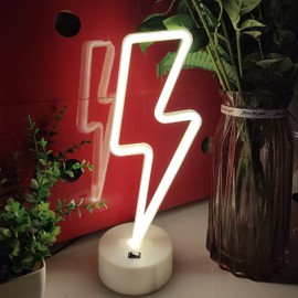 JYWJ Lightning Neon Sign With Holder Base,USB or 3-AA Battery Powered Neon Light,LED Desktop Wall Decoration,Various Parties,Decoration Of Business Premises(Warm)