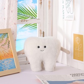 Apricot Lamb Teeth Plush Toys for Kids, Soft Cute Cuddly Toy for Baby Girls and Boys, Fluffy Teeth, White, 15 cm