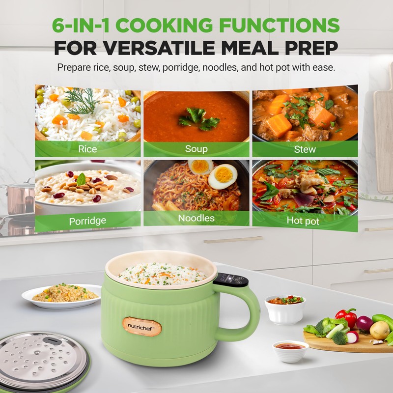 NutriChef 1.6 QT Portable Electric Rice Cooker & Lunch Maker