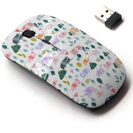 2.4G Wireless Mouse with Cute Pattern Design for All Laptops and Desktops with Nano Receiver - Cute Cartoon Elephant Sweet Forest