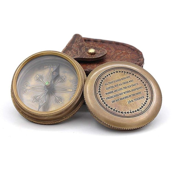 RII Pocket Brass Compass, Nautical Navy Compass for Camping, Travelling, Hiking, Boating, Gift Compass for, Birthday, Anniversary, Wedding, Retirement, to Loved Ones with Imprinted Leather Case