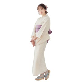 [NISHIORI] Lace Summer Kimono Yukata, 2-piece Set (Yukata/Wasafuwa, Waistband), Dull Pink, White, Off-White, Cream, Elegant, Beautiful, Adult Yukata Set, white