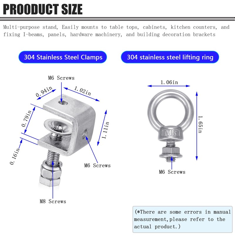 6-Pack Small C Clamps – 304 Stainless Steel Beam Clamps