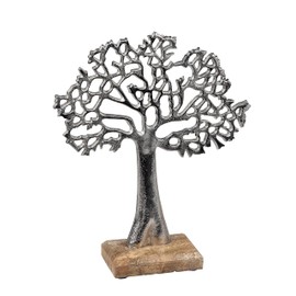 Lifestyle & More Modern Sculpture Decorative Figurine Tree of Life Mangho Wood and Aluminium Height 27 cm
