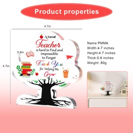 Thank You Teacher Gifts,Appreciation Acrylic Tree Plaque Retirement Teachers Gift Graduation End Important Appreciatio Awards Best Thankyou Eachers Heart Unique Emotion Story Presents,for Women Men