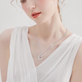 YL Celtic Necklace 925 Sterling Silver 12 Birthstones Cubic Zirconia Moon and Celtic Knot Pendant for Women Chain Length 45 + 3 cm, Silver, Garnet