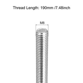 sourcing map Fully Threaded Rod M8 x 190mm 1.25mm Thread Pitch 304 Stainless Steel Right Hand Threaded Rods Bar Studs 6 Pack