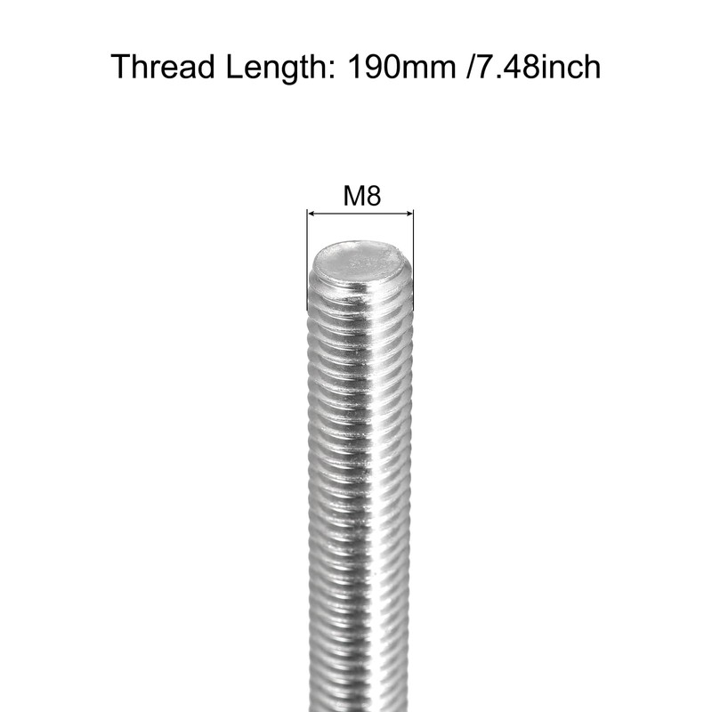 sourcing map Fully Threaded Rod M8 x 190mm 1.25mm Thread