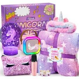 Toylink Unicorn Gifts for Girls Age 4 5 6 7 8 9 10, Kids Unicorn Toys with Mini Karaoke Machine Glowing Blanket Unicorn Night Light Headband, Birthday Graduation Gifts for Daughter Niece