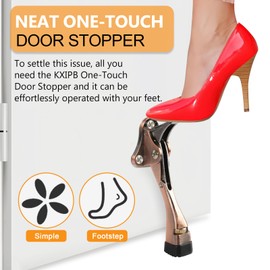 Kickdown Door Stopper 4 Inches - 2 Packs One Touch Adjustable Height Door Stop for The Bottom of Door Aluminum Alloy Metal Door Stopper with Rubber Tip & Wall Protectors for Wide Doors Bronze