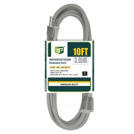 EP 10 Ft Outdoor Extension Cord - 16/3 SJTW Gray Electrical Cable with 3 Prong Grounded Plug, UL Listed