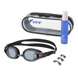 VIEW Swimming Goggles Set, For Elementary School Students, Ages 6 to 12 Years, Made in Japan, Anti-Fog 2-Piece Set, Black