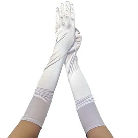 krautwear Women's Satin Evening Gloves (52 cm) in Various Colours, White
