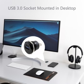 YiKaiEn USB 3.0 Male to Female Waterproof Mounting Adapter, 5Gbps Data Transfer & Charging, Threaded Round Socket Converter with Nut Fixing for Panel Mount, Dustproof and Durable (Black)