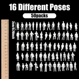 50PCS 1:100 Scale White Unpainted Mini People Figures, Miniature People Model, Standing and Sitting Mini Diorama Figures for Model Trains Railroads, Architectural Project, Miniature Scenes, Home Decor
