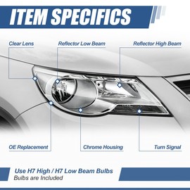 Auto Dynasty Factory Style Halogen Headlight Lamp Compatible with VW Tiguan 2009-2011, Passenger Right Side, Chrome Housing Clear Corner